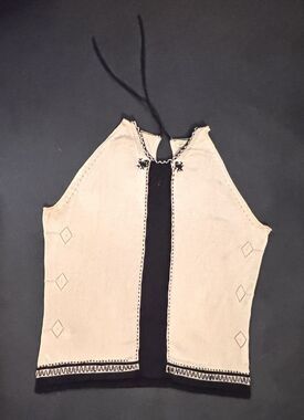 Vintage Max Studio Special Edition Silk Tie Back Top Cream Black Size M
